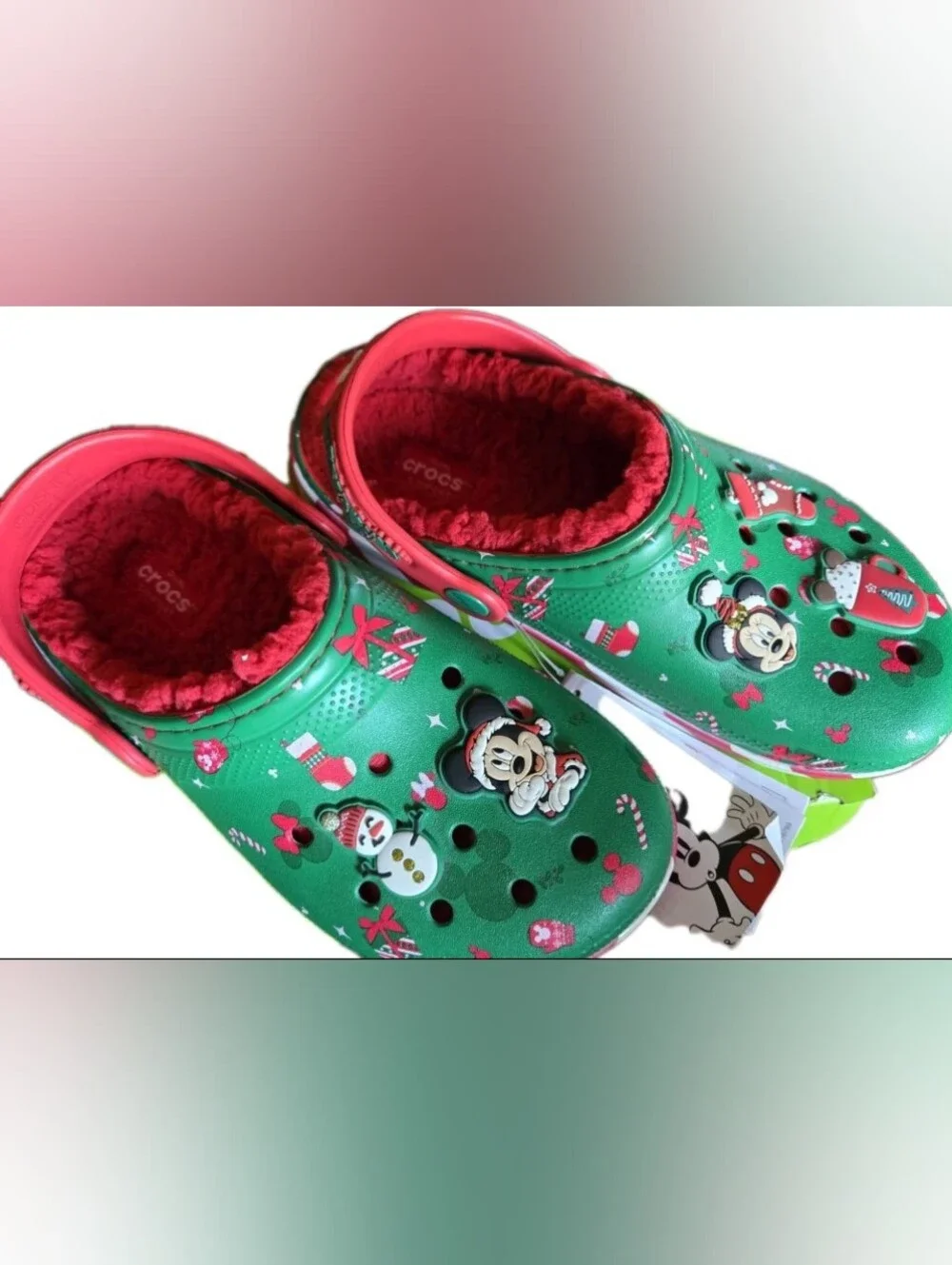 KID'S Disney Fleece Lined Mickey Minnie Holiday Christmas CROCS J4 Big Kid 4
